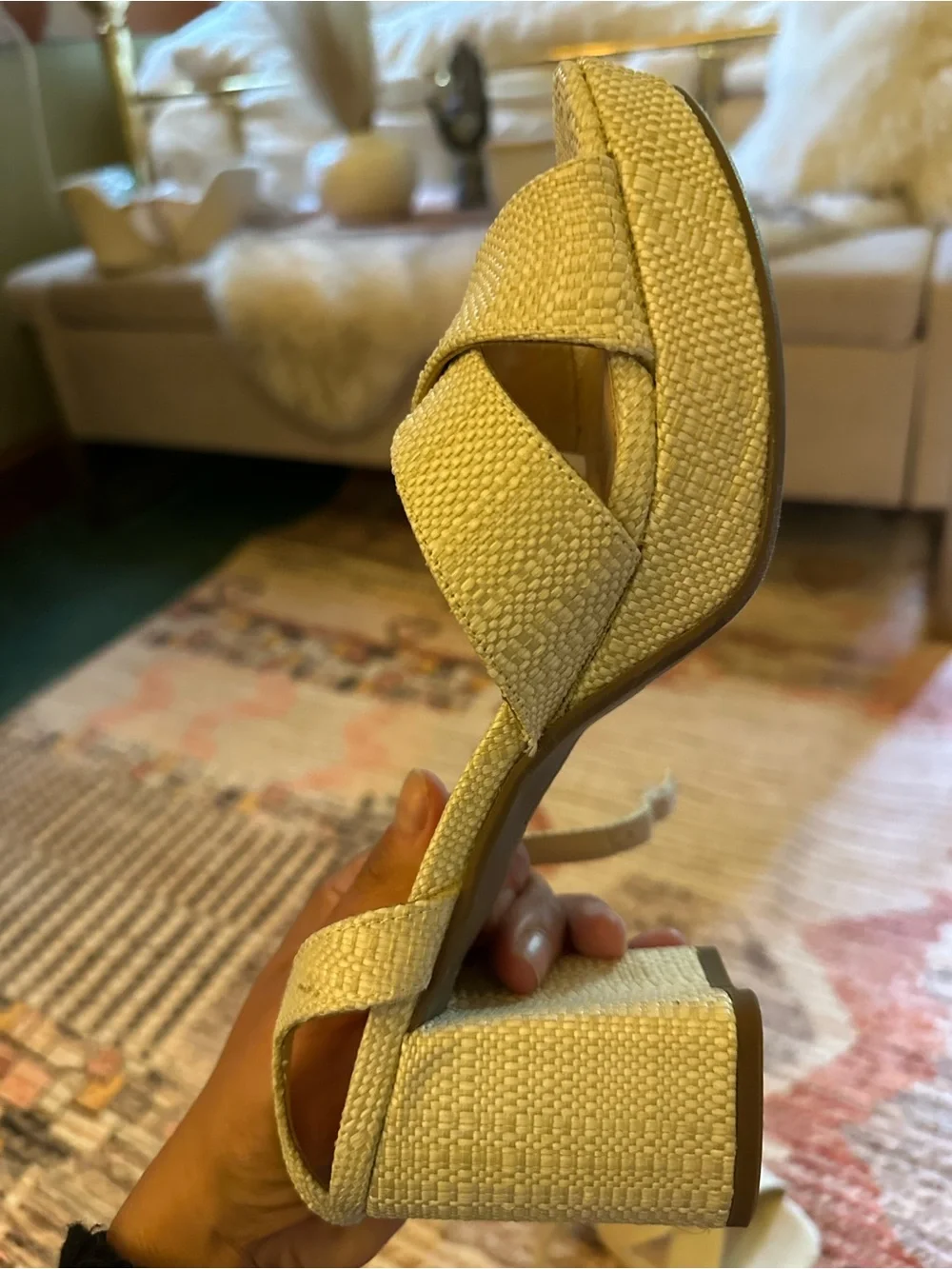 Kenneth Cole Reaction Ivory Woven Block Heel Sandals